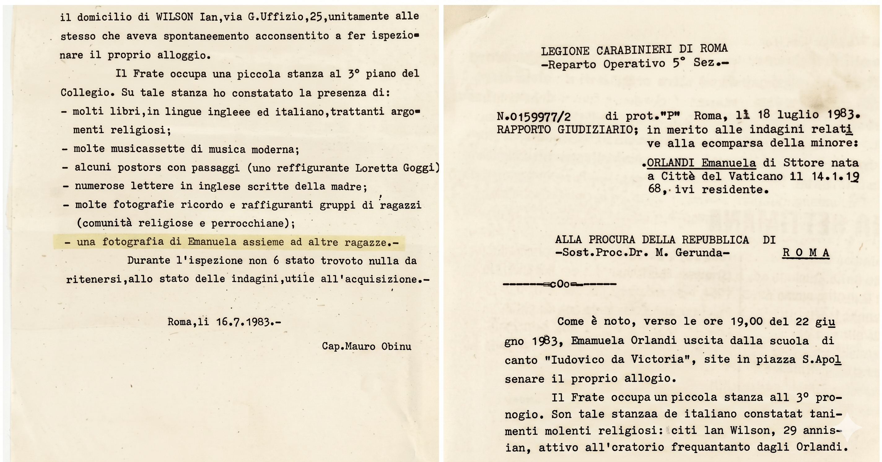 DOCUMENTO SEGRETO DELL’ARMA DATATO 1983